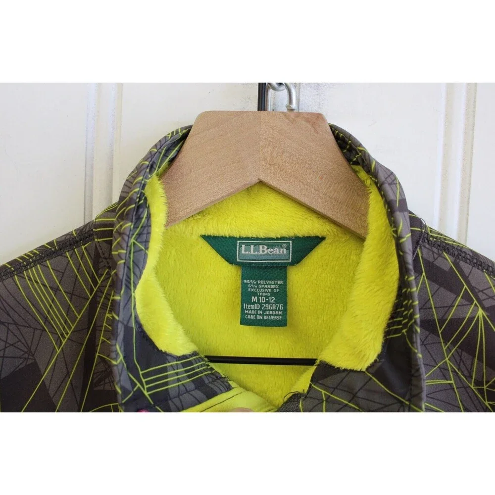 LL Bean Boys Size M 10-12 Fleece Lined Nylon Full Zip Gray Green‎ Coat Jacket